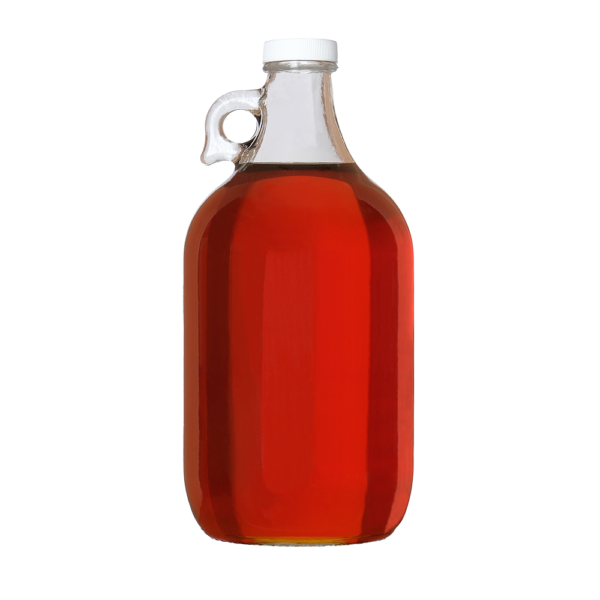 Half gallon jug of organic pure maple syrup.