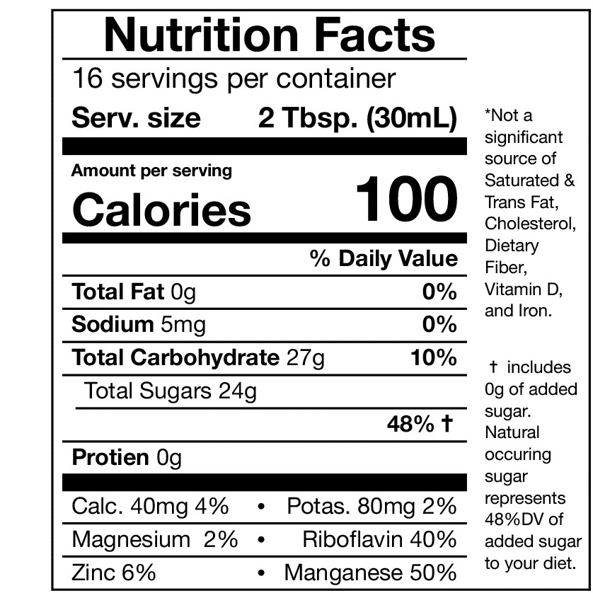 Organic Maple Syrup Nutrition Fact